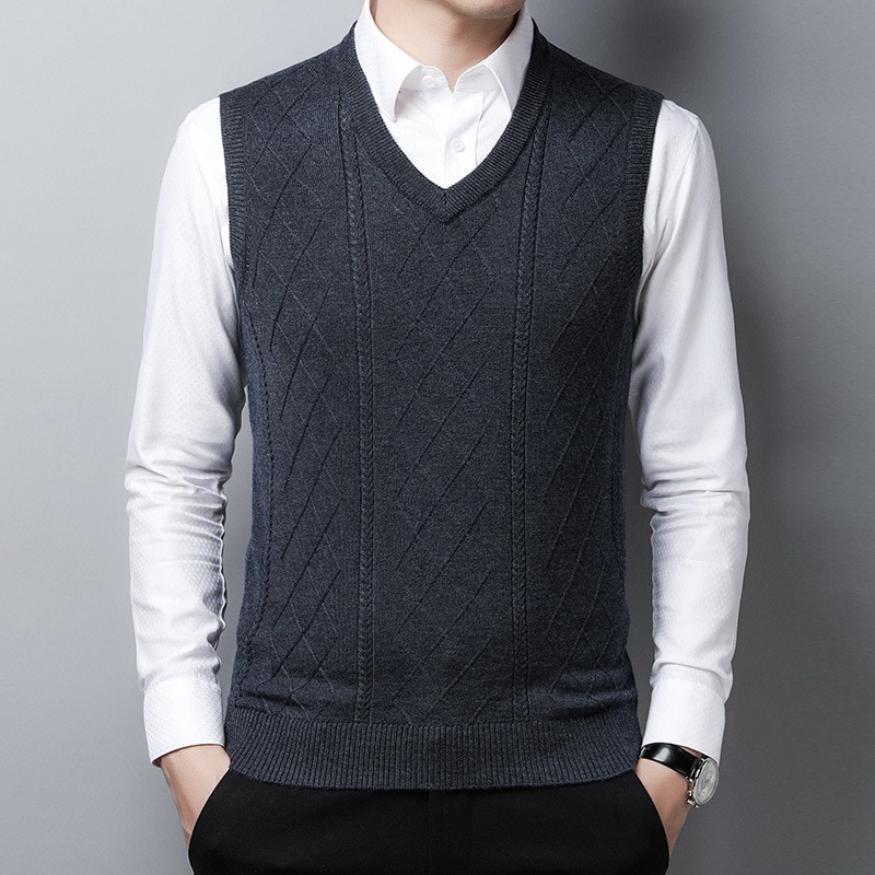 Winter New Style Wool Knitted Vest Men&s Business Casual  Warm Sleeveless Knitted Vest Pullover Sweater